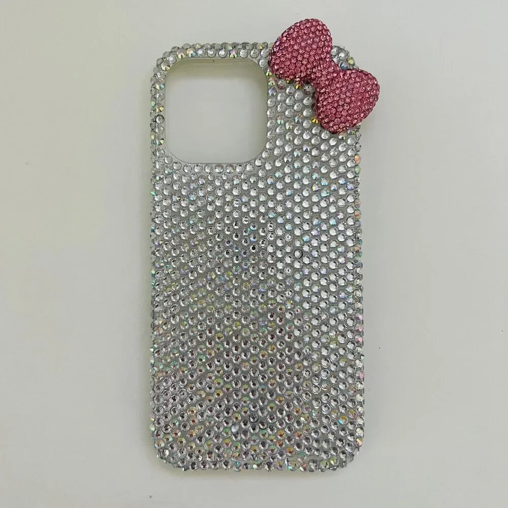 Phink White Crystal Bow iPhone 16 Pro Max Case